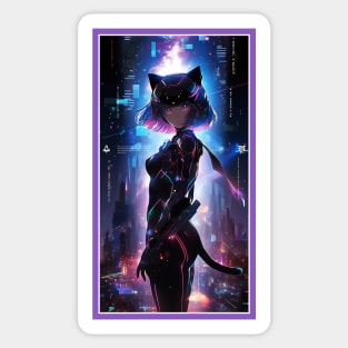 Anime Cute Cat Girl | Quality Anime Girl Artwork | Sci-Fi Manga Girl Anime Art Sticker